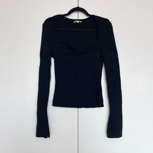 Reformation | Black cashmere “Lucca” long sleeve sweetheart knit top | Size XL